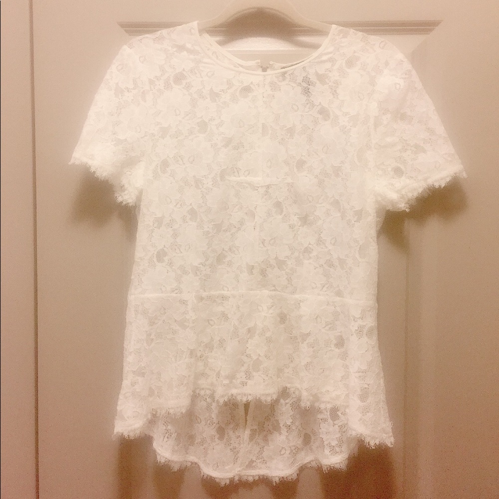 BCBGMaxAzaria Evia Lace Peplum Top, Size Large - Picture 3 of 4